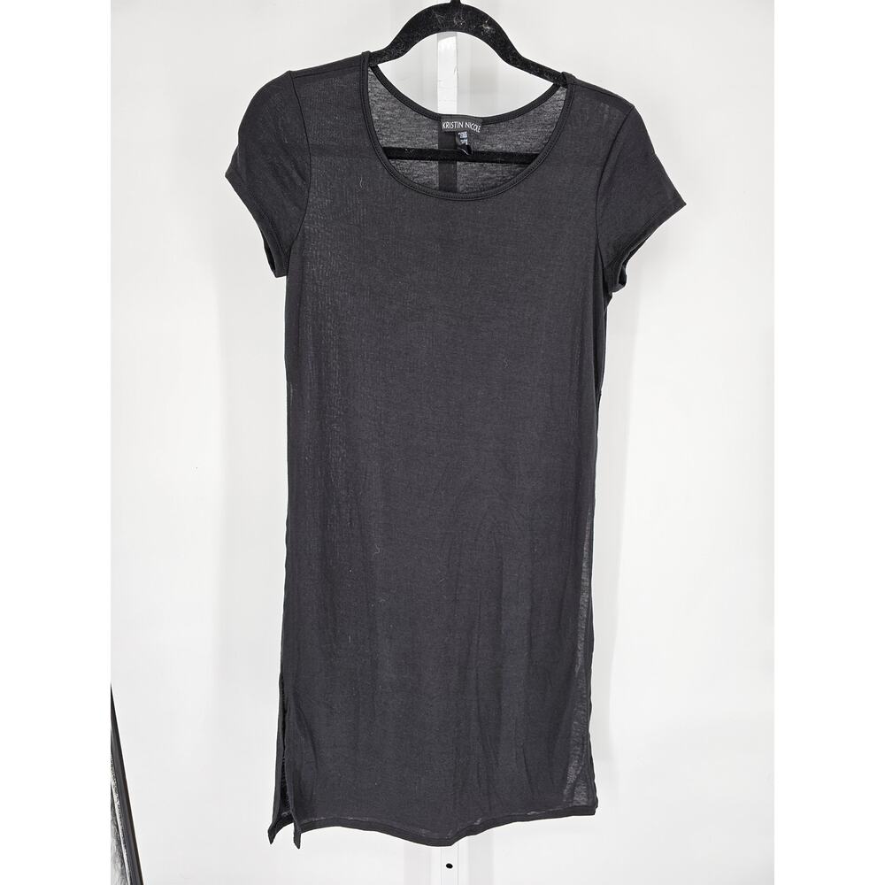 Kristin Nicole Women's Black Short Sleeve Round Neck Knee Length Dress Size M